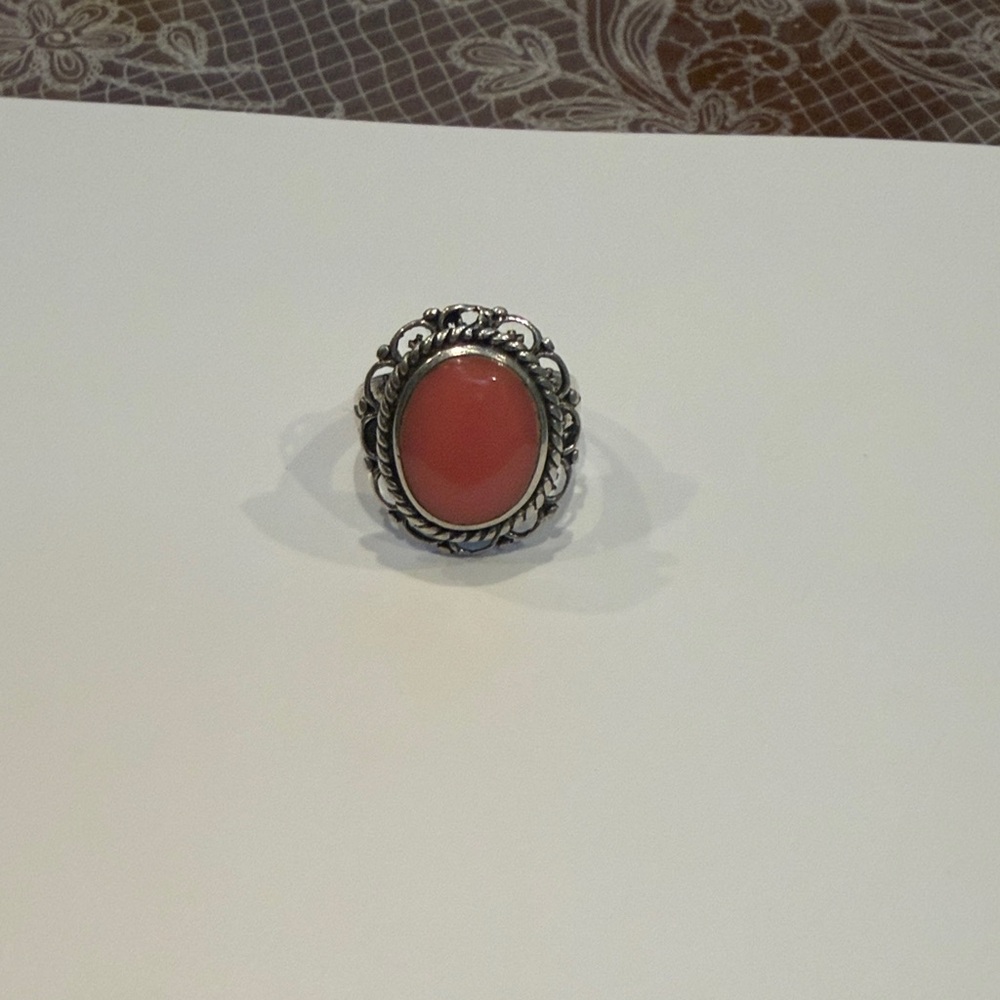 Elegant Silver and Coral Ring